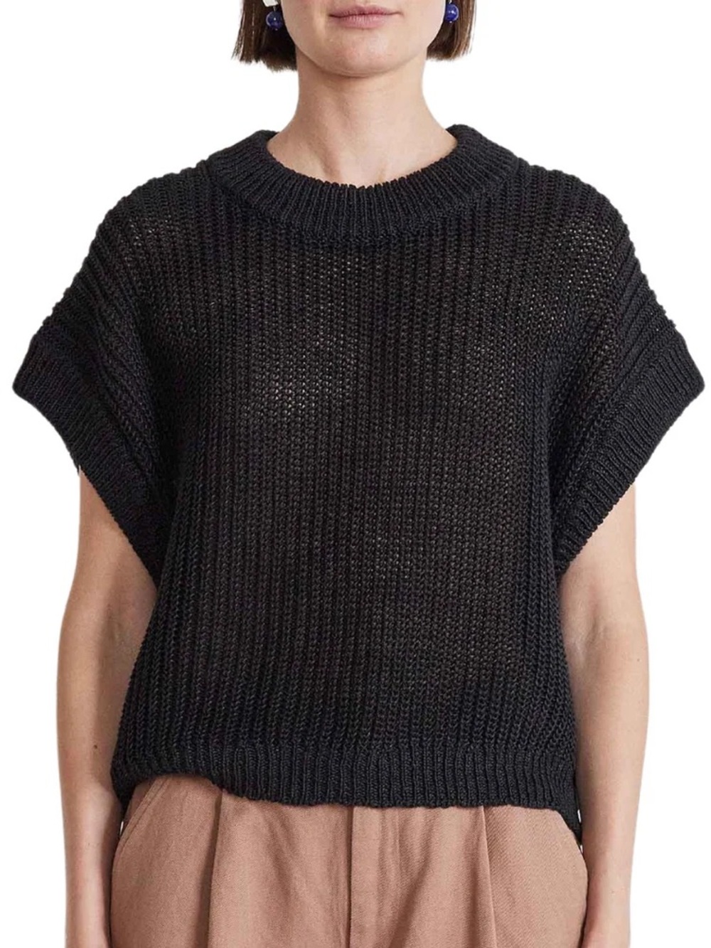 Apiece Apart Olivia Linen Vest in Black, size XS/S
